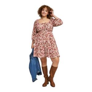 Mini 3/4 Sleeve Tie Front Detail Babydoll Dress in Paisley Dream sz 1